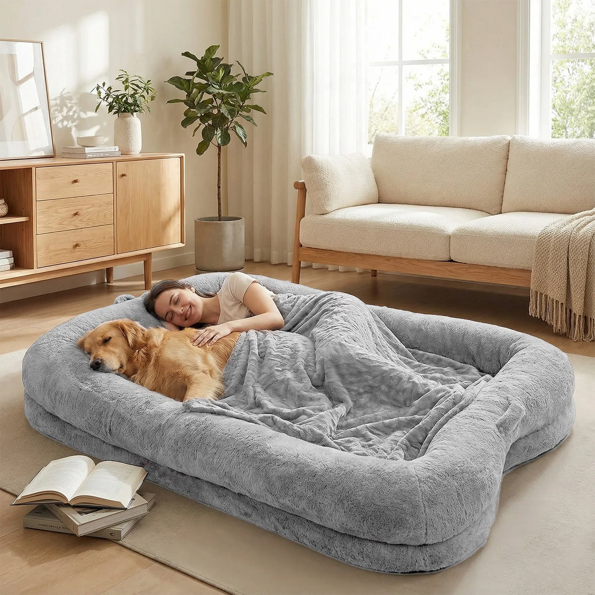 TopinCN Portable Plush Dog Bed With Washable Blanket