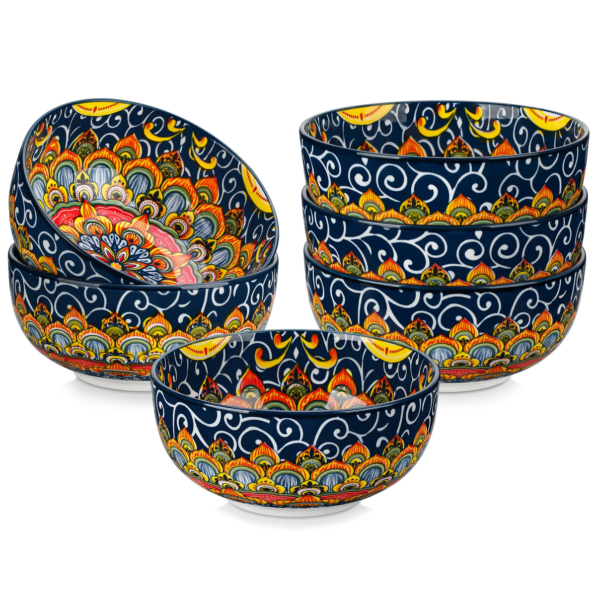 Malacasa 6 Piece Ceramic Bowl Set With Bohemian Floral Design
