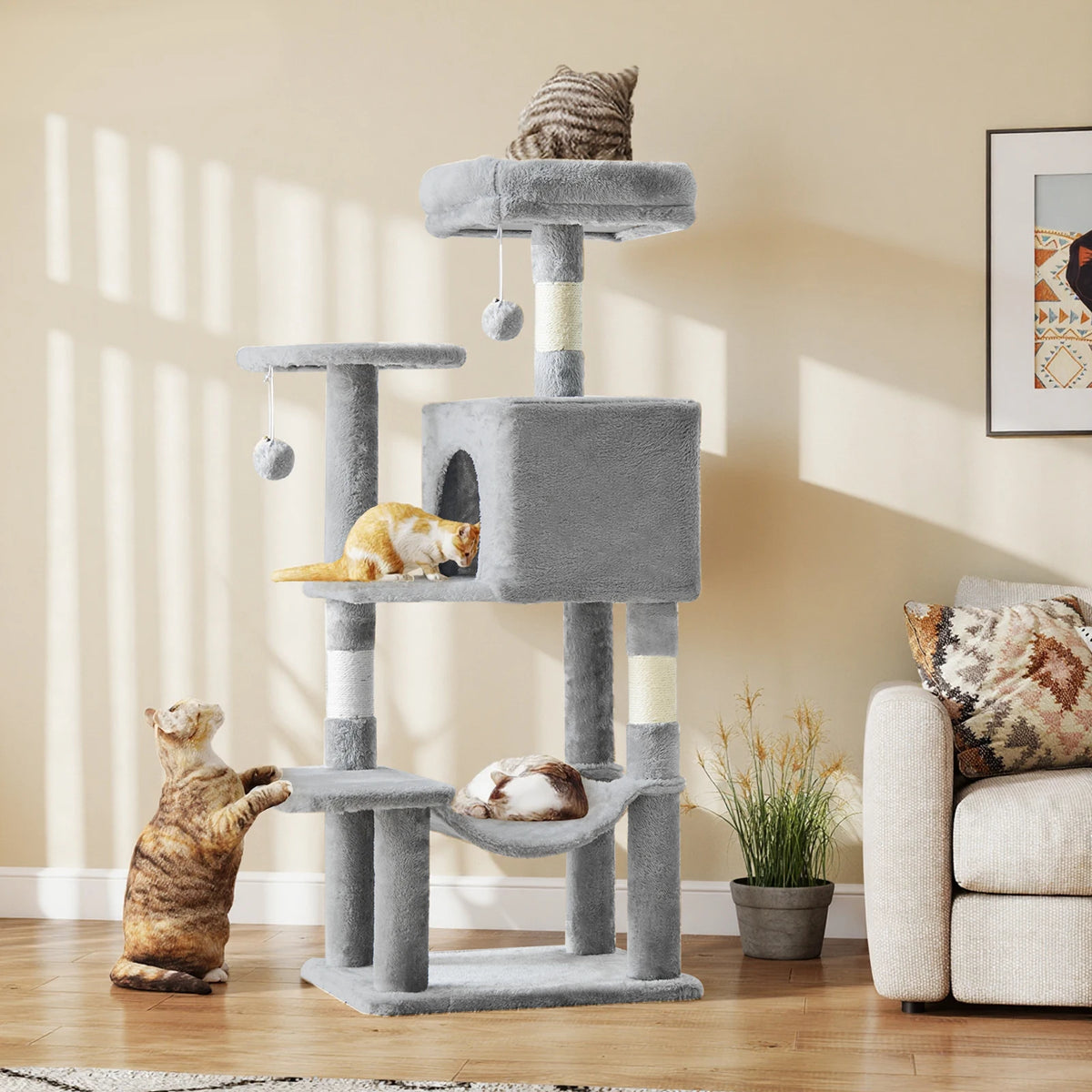 JHK Multi Level Cat Tree With Scratching Posts And Cozy House