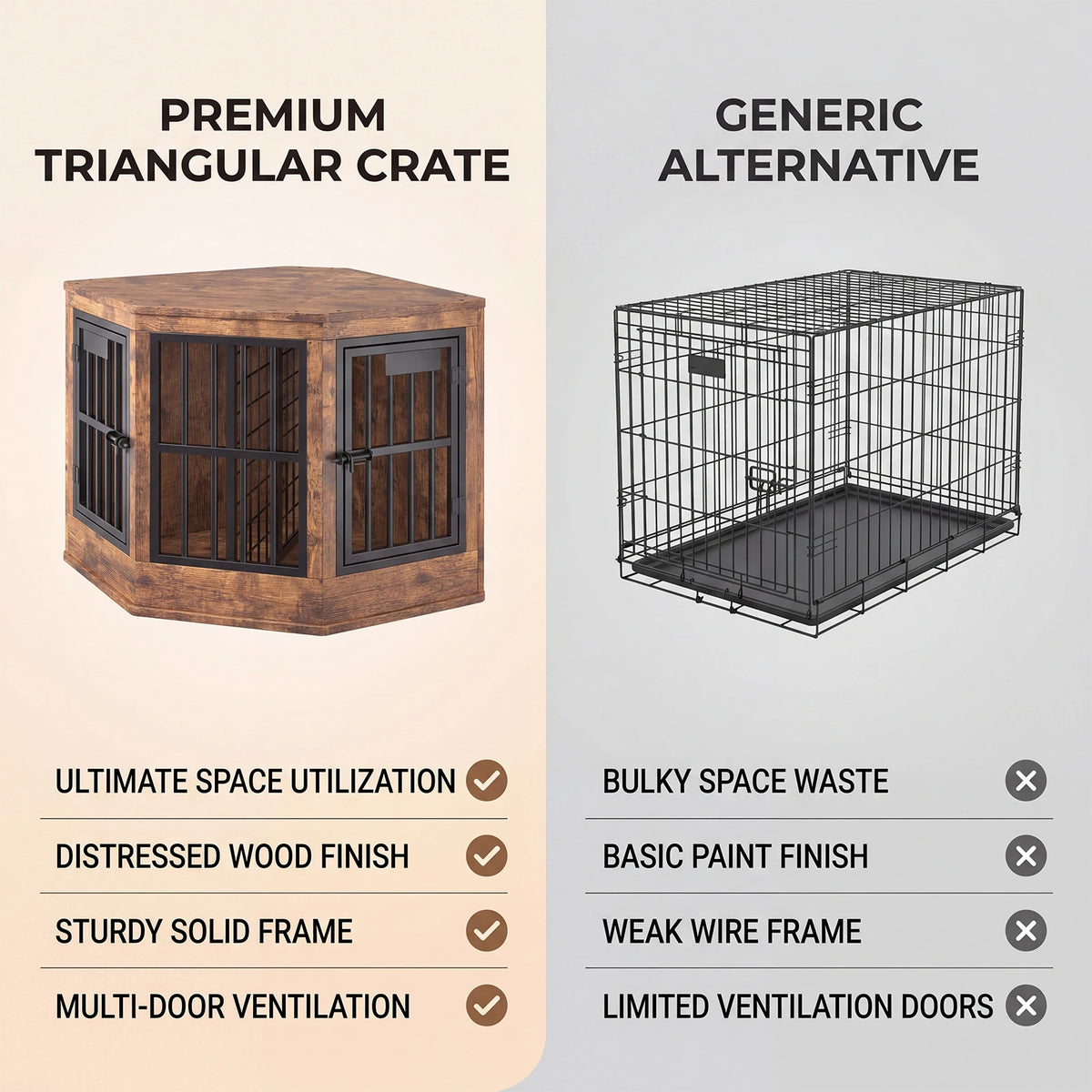 Modern Wooden Corner Dog Crate With Wood Top Media Console