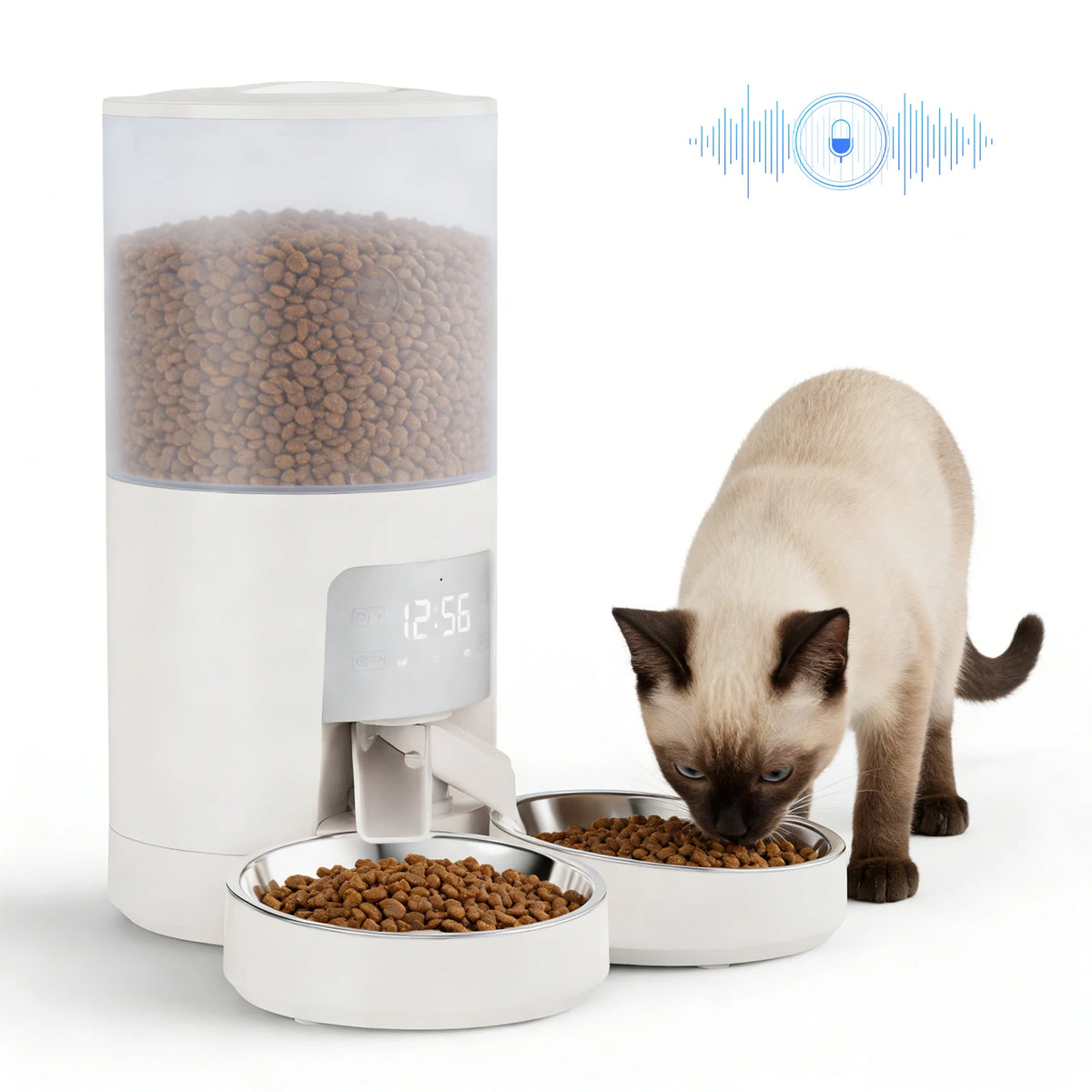 JHK Automatic Cat Feeder With Dual Stainless Bowls And Timer