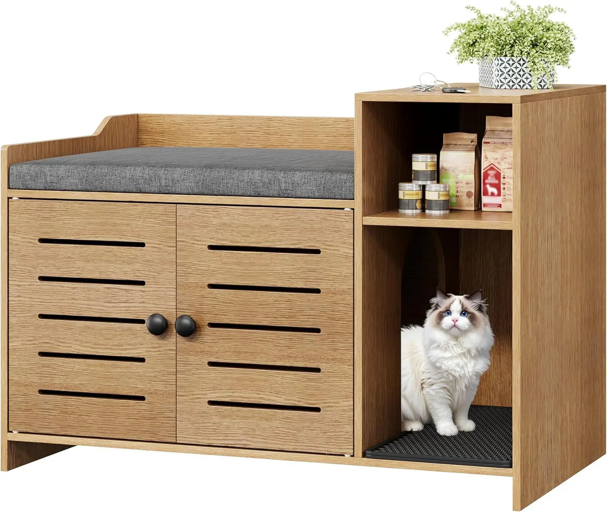 Farmhouse Cat Litter Box Enclosure With Scratch Pad Storage