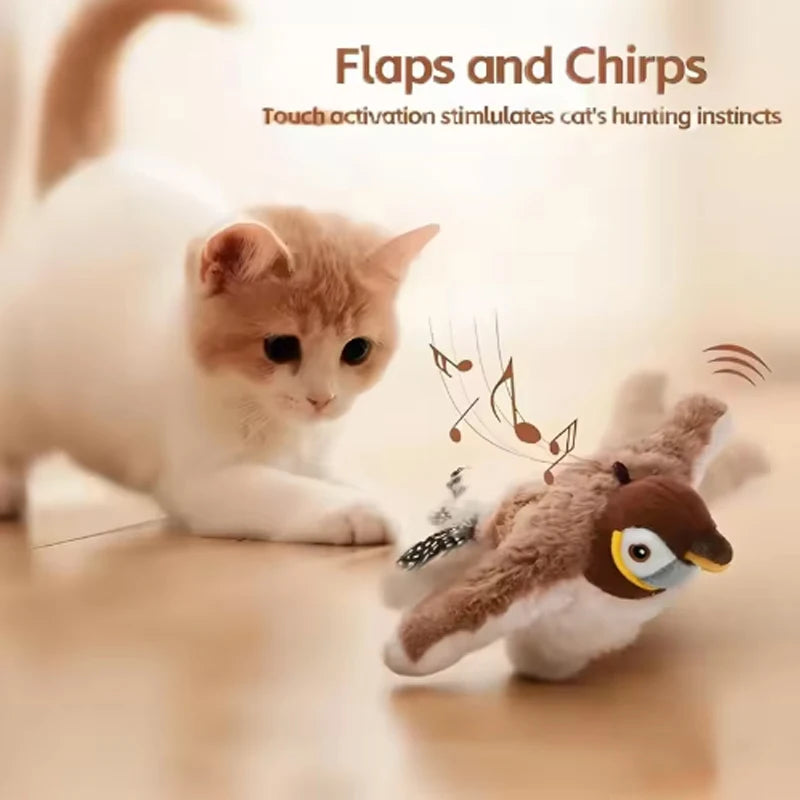 Interactive Plush Bird Cat Toy With Touch Activated Chirping