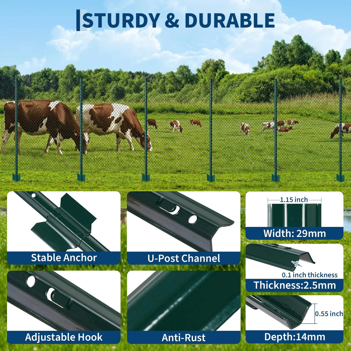 HiMiss No Dig Rustproof Steel U Fence Posts With Ties