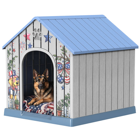 Weatherproof Outdoor Plastic Dog House With Printed Pattern Door