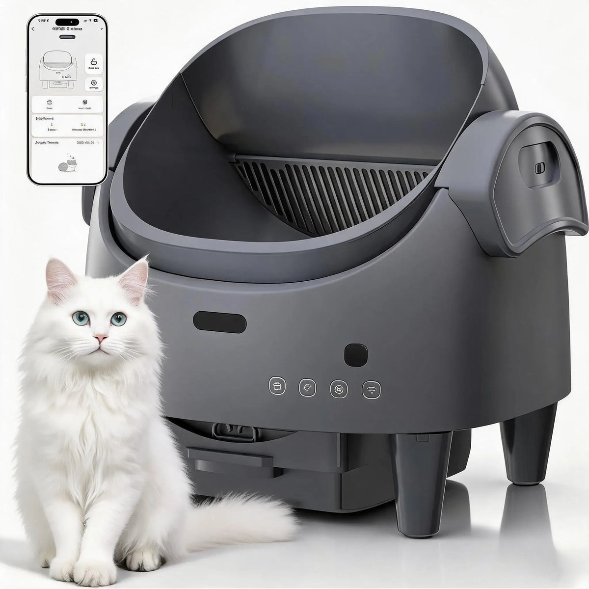 Automatic Self-Cleaning Cat Litter Box with Open-Top Safety Sensors